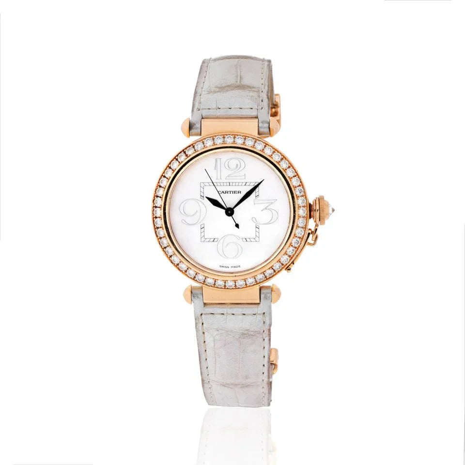 Cartier Pasha 18K Rose Gold Ladies Diamond Round White Dial 42mm Women Watch - The Back Vault