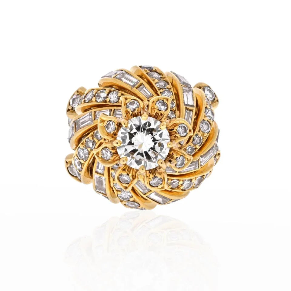 Sterle Paris 18K Yellow Gold 7.00ct Floral Diamond Ring - The Back Vault
