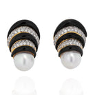 18K Yellow Gold White Pearl, Black Enamel, White Diamonds Earrings - The Back Vault