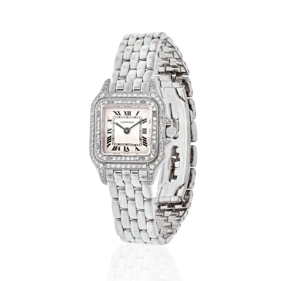 Cartier Panthere 18K White Gold Panthere De Cartier Small Model Diamond Women Watch - The Back Vault