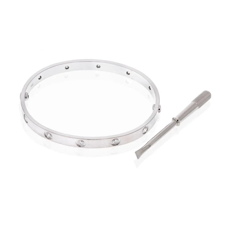 Cartier 18K White Gold 10 Diamond Love With Screw Driver SZ19 Bracelet - The Back Vault