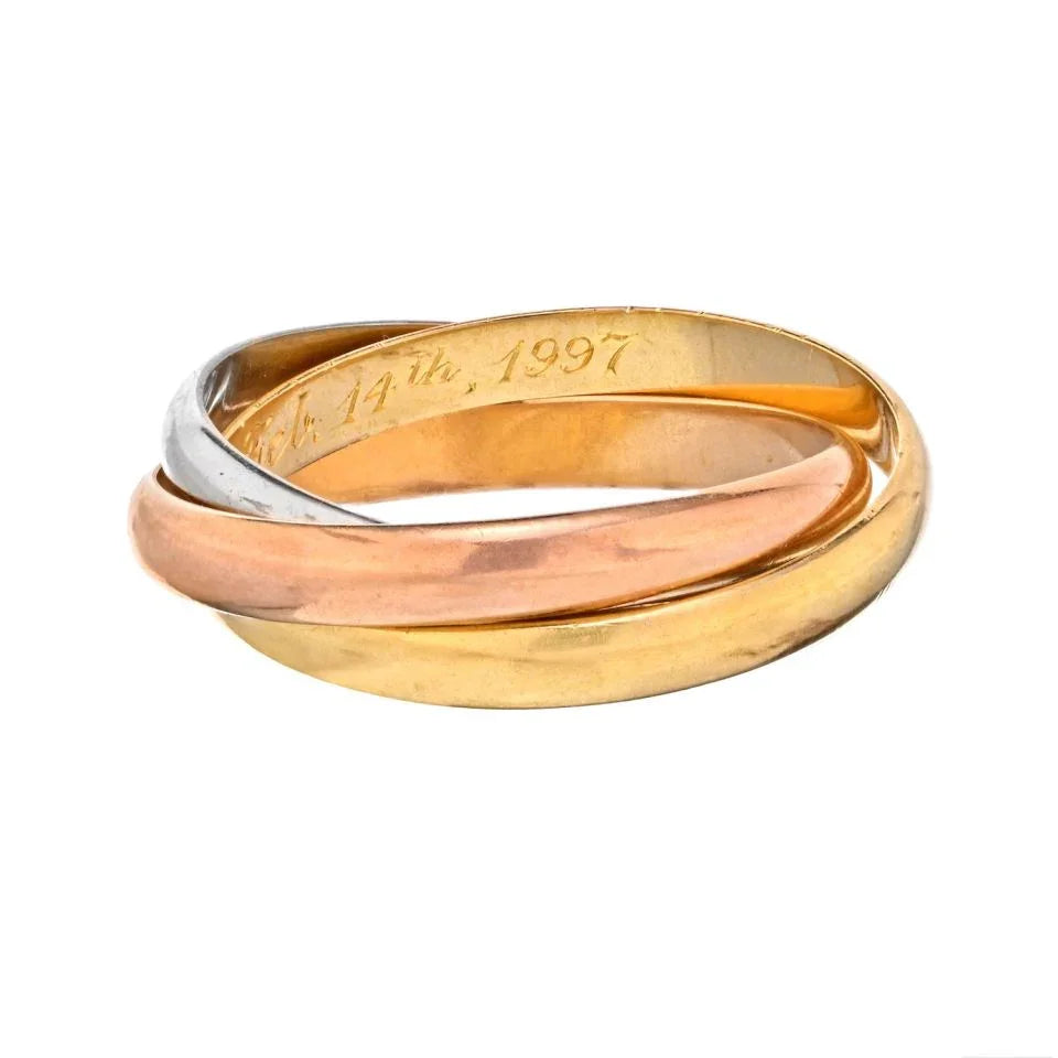 Cartier 18K Tri Color Trinity Classic Roller Wedding Ring - The Back Vault