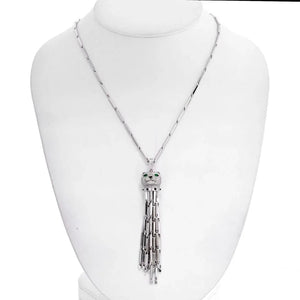 Cartier 18K White Gold Diamond Panthere Tassel Pendant On A Cartier Chain Necklace