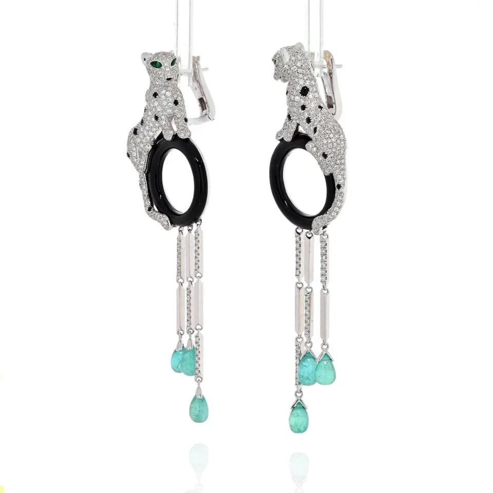 Cartier 18K White Gold Panthere De Cartier Onyx And Emerald Tassels Earrings - The Back Vault