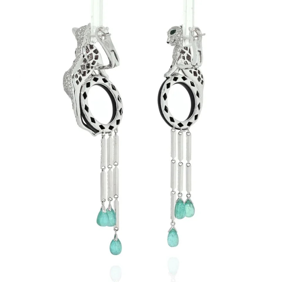 Cartier 18K White Gold Panthere De Cartier Onyx And Emerald Tassels Earrings - The Back Vault