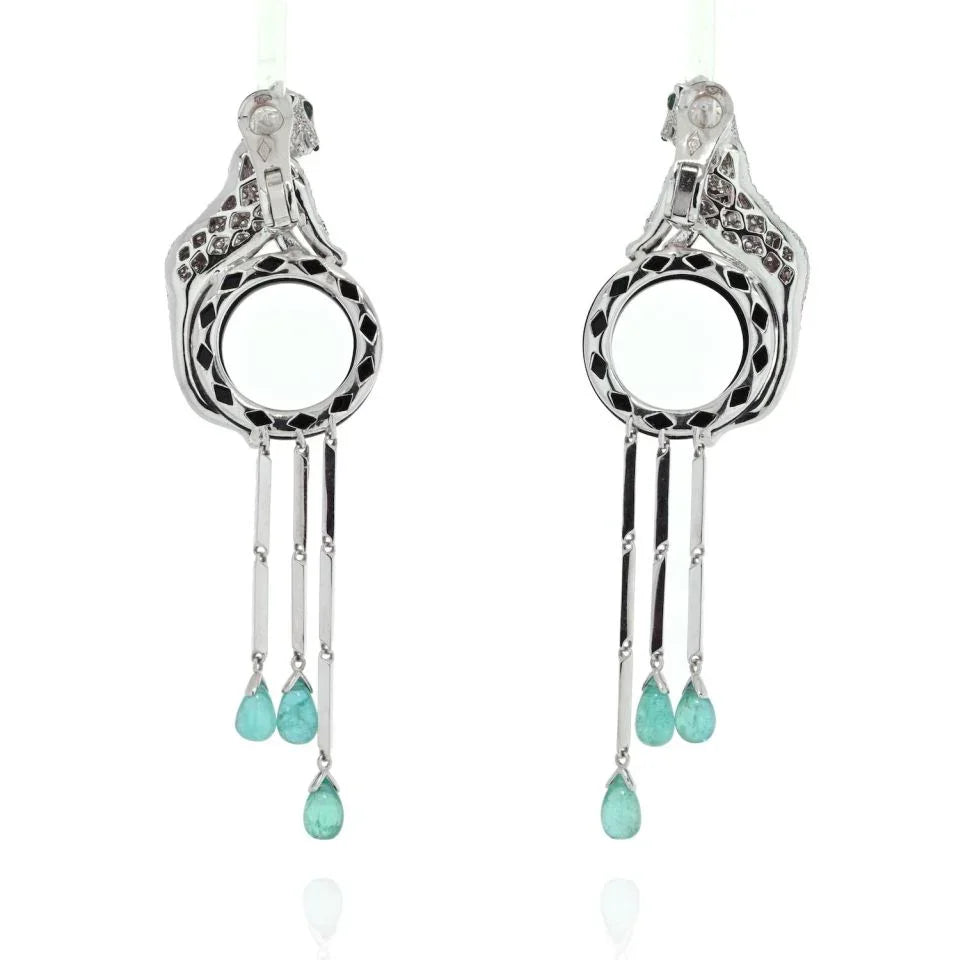 Cartier 18K White Gold Panthere De Cartier Onyx And Emerald Tassels Earrings - The Back Vault