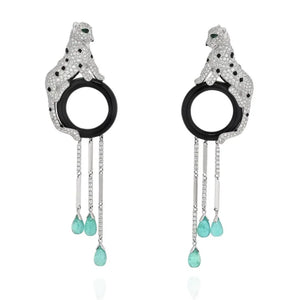 Cartier 18K White Gold Panthere De Cartier Onyx And Emerald Tassels Earrings