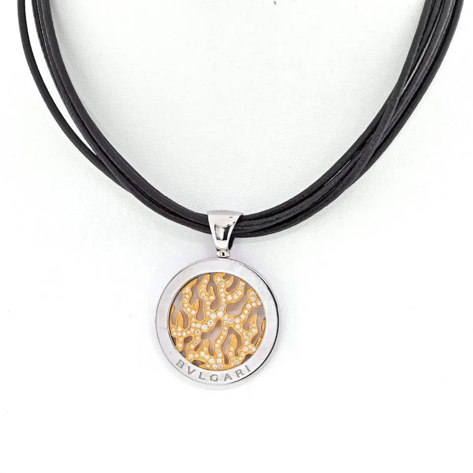 Bvlgari Diamond Tondo Fire Flame On A Black Cord Necklace - The Back Vault