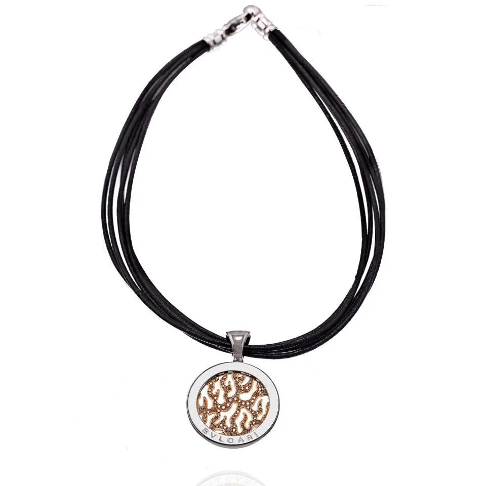 Bvlgari Diamond Tondo Fire Flame On A Black Cord Necklace – The