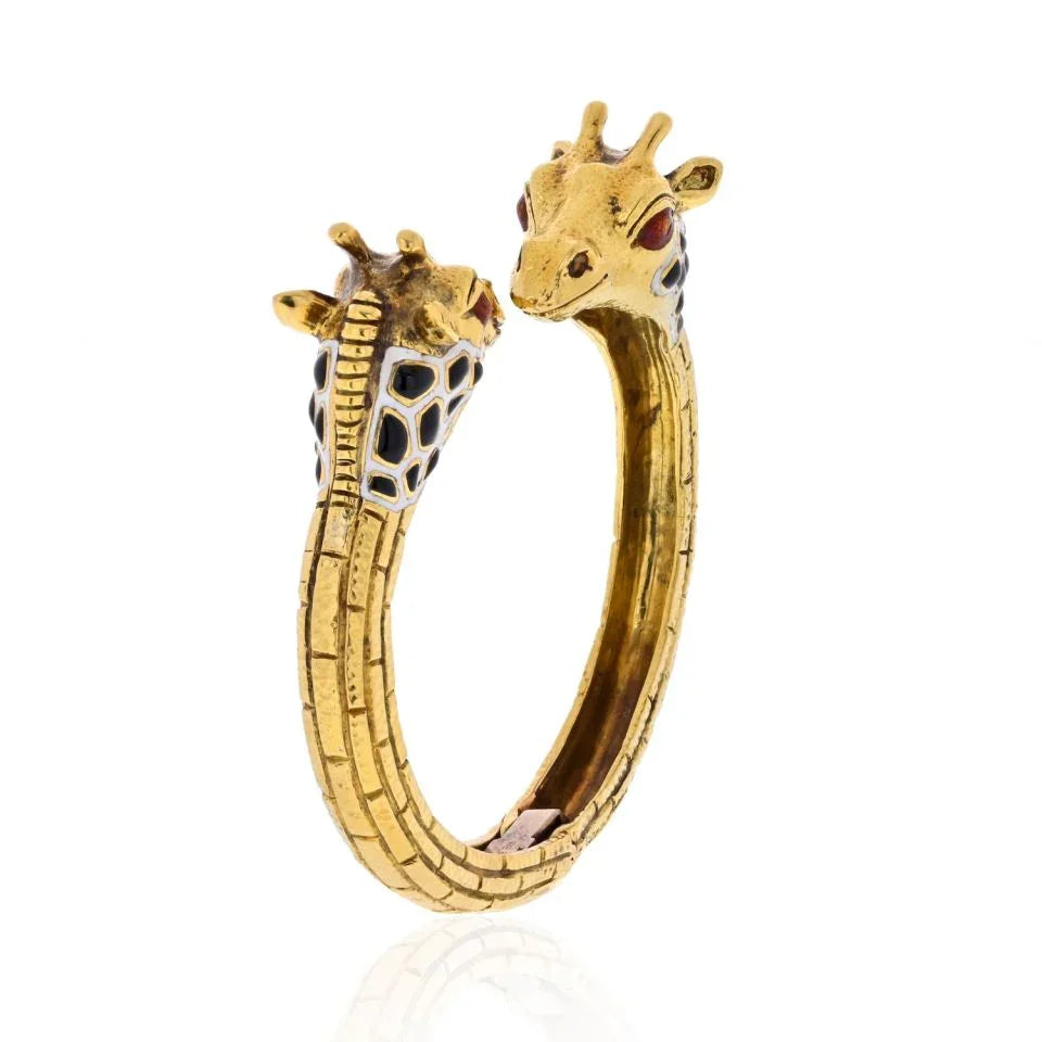 David Webb 18K Yellow Gold Double Head Giraffe Bracelet - The Back Vault