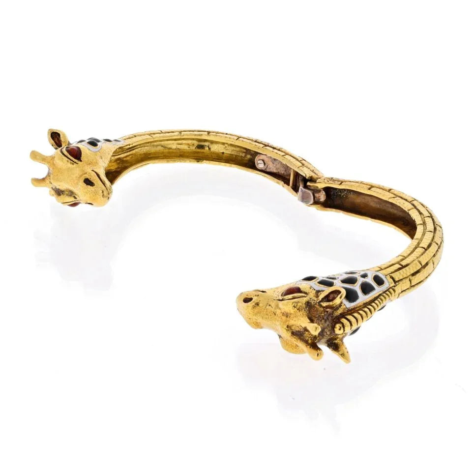 David Webb 18K Yellow Gold Double Head Giraffe Bracelet - The Back Vault