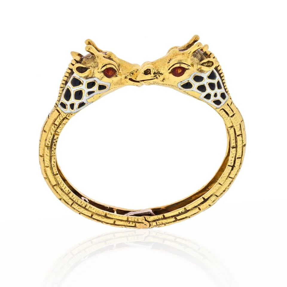 David Webb 18K Yellow Gold Double Head Giraffe Bracelet - The Back Vault