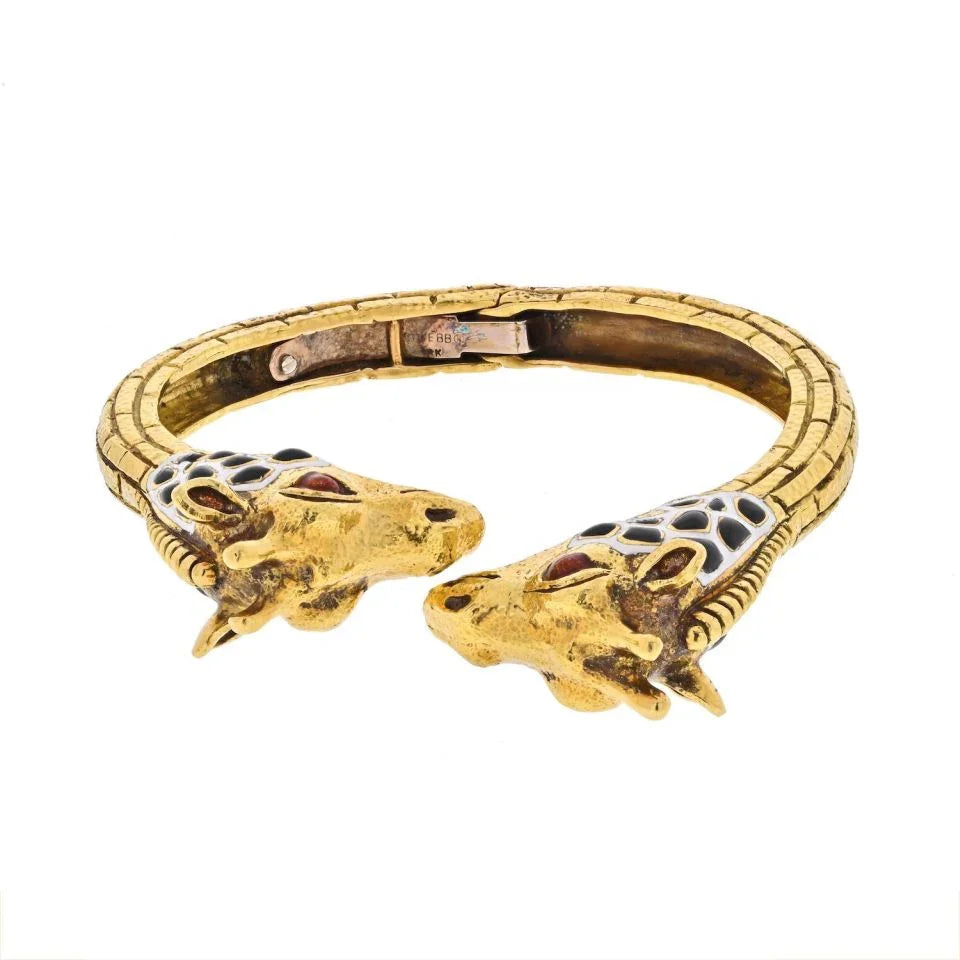 David Webb 18K Yellow Gold Double Head Giraffe Bracelet - The Back Vault