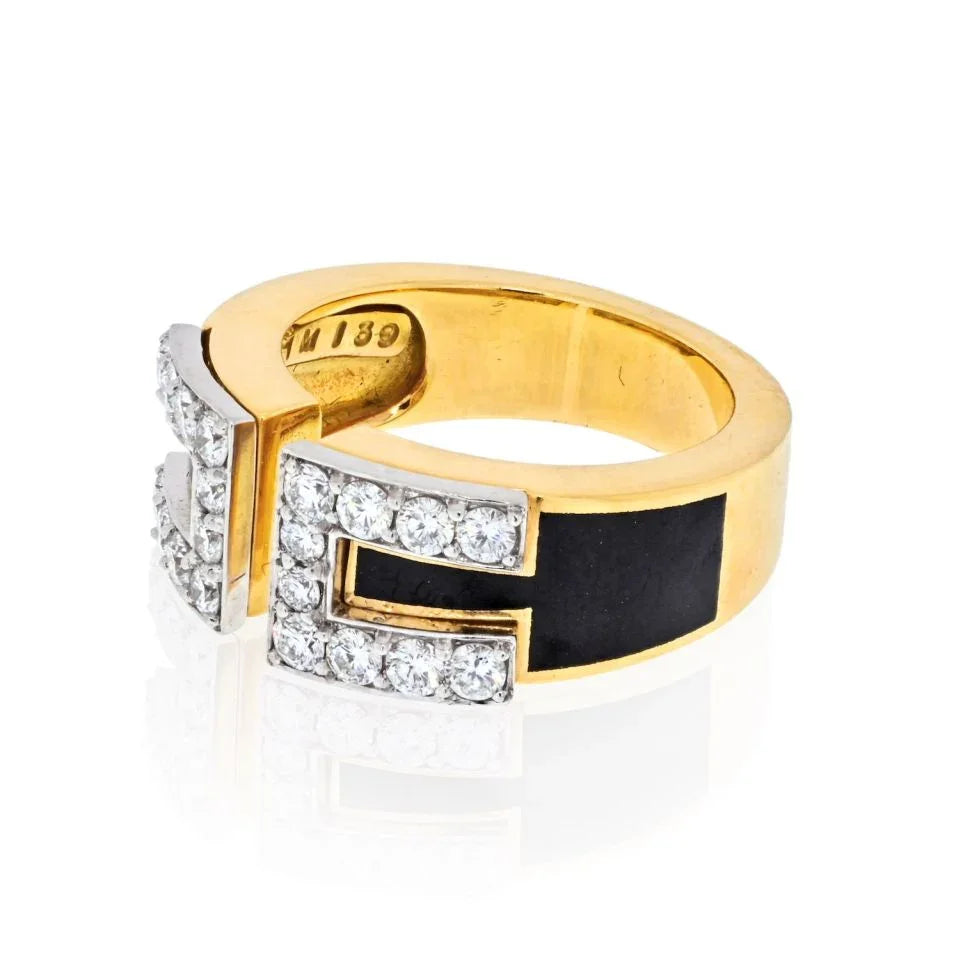 David Webb Platinum & 18K Yellow Gold Diamond Gap Ring - The Back Vault
