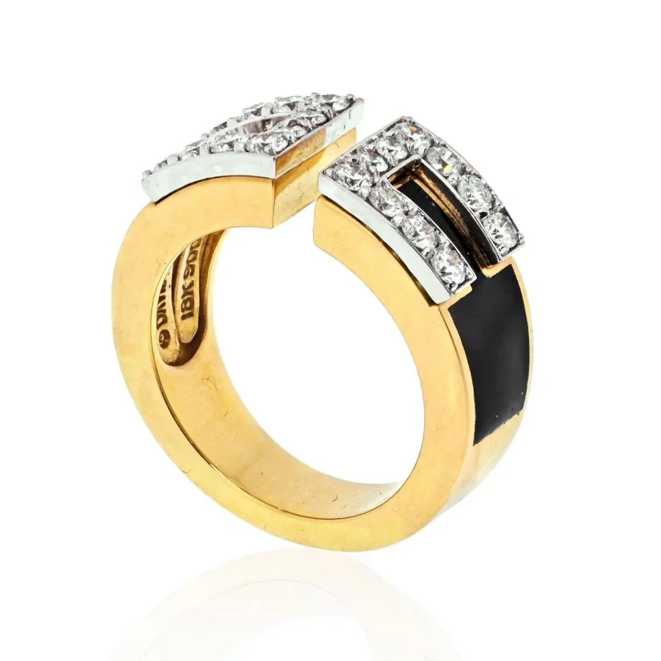 David Webb Platinum & 18K Yellow Gold Diamond Gap Ring - The Back Vault