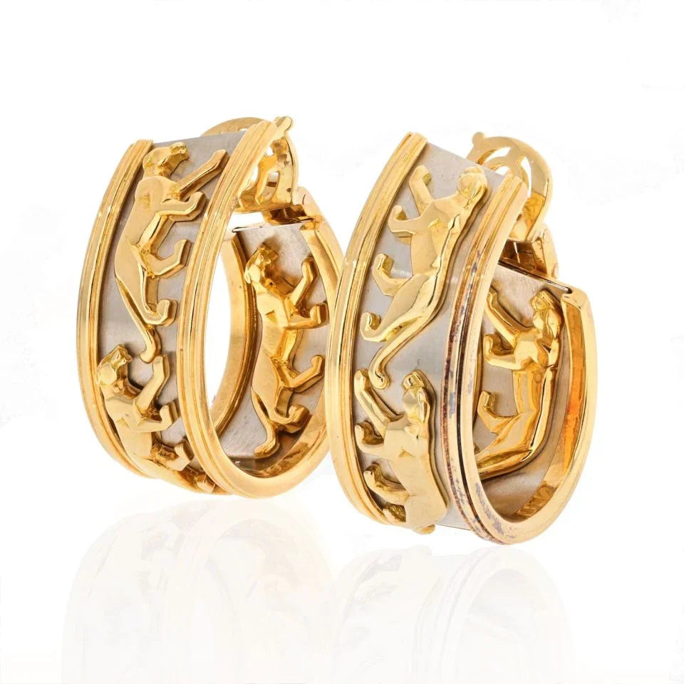 Cartier 18K Two Tone Walking Panther Vintage Hoop Earrings - The Back Vault
