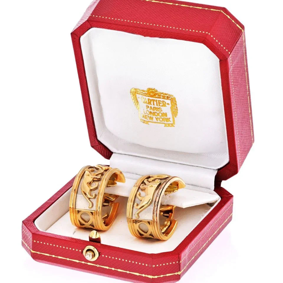 Cartier 18K Two Tone Walking Panther Vintage Hoop Earrings - The Back Vault