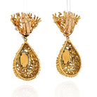 18K Yellow Gold 1970's Turquoise And Diamond Dangling Earrings - The Back Vault