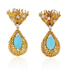 18K Yellow Gold 1970's Turquoise And Diamond Dangling Earrings - The Back Vault