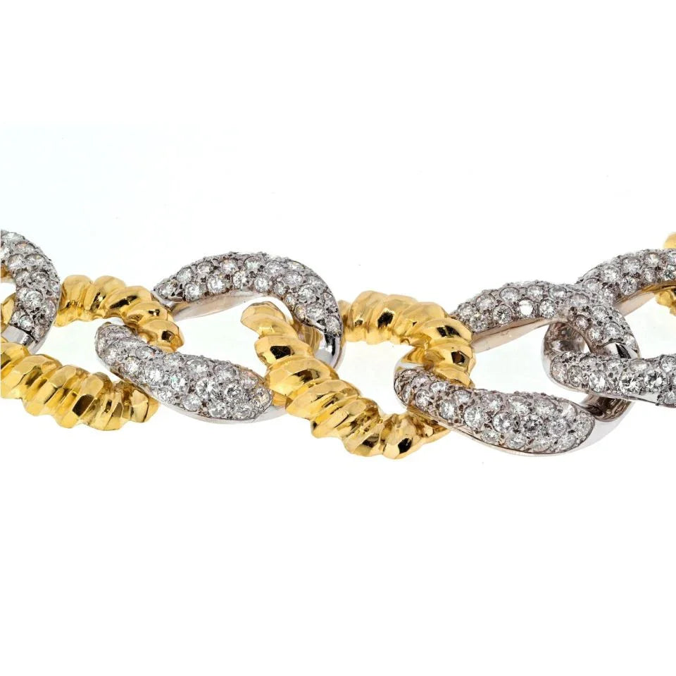 Platinum & 18K Yellow Gold 15 Carat Wide Alternating Diamond Link Bracelet - The Back Vault