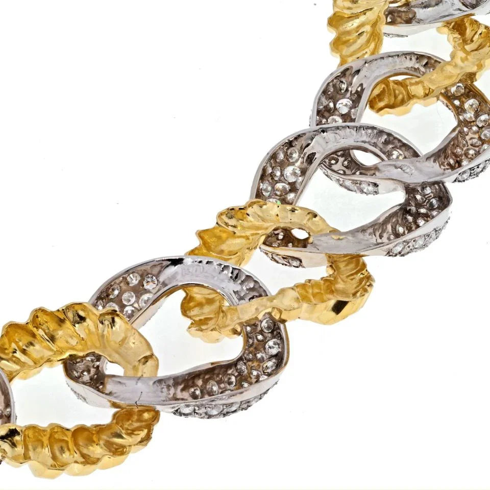 Platinum & 18K Yellow Gold 15 Carat Wide Alternating Diamond Link Bracelet - The Back Vault
