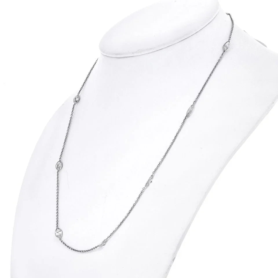 14K White Gold 5 Carat Marquise Diamond By The Yard Necklace - The Back Vault