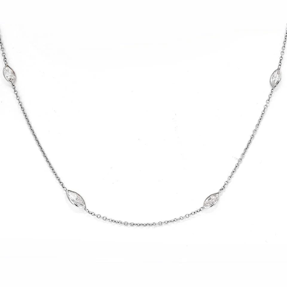 14K White Gold 5 Carat Marquise Diamond By The Yard Necklace - The Back Vault