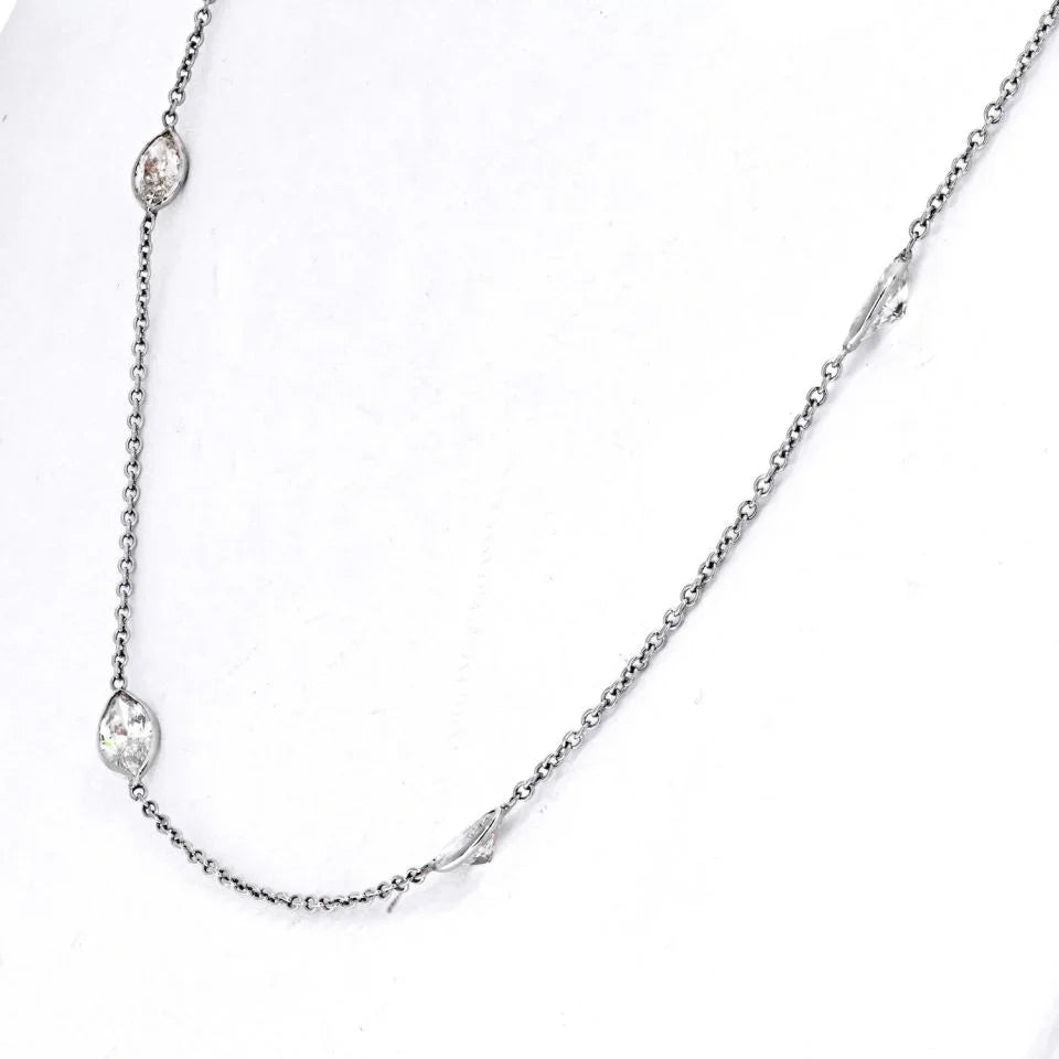 14K White Gold 5 Carat Marquise Diamond By The Yard Necklace - The Back Vault