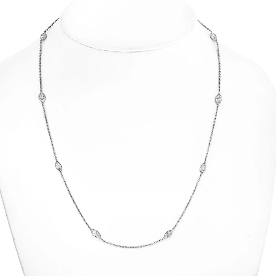 14K White Gold 5 Carat Marquise Diamond By The Yard Necklace - The Back Vault