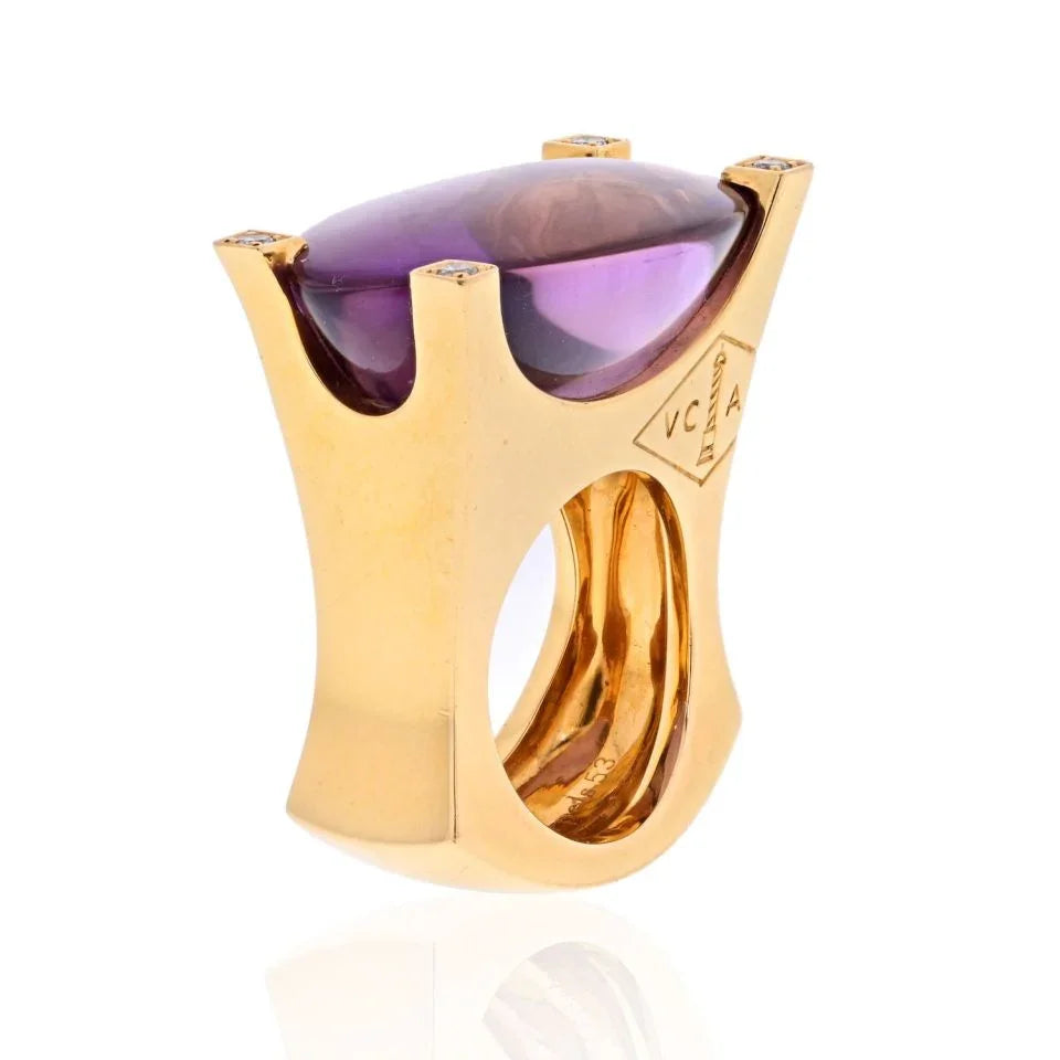 Van Cleef & Arpels 18K Yellow Gold Large Amethyst Ring - The Back Vault
