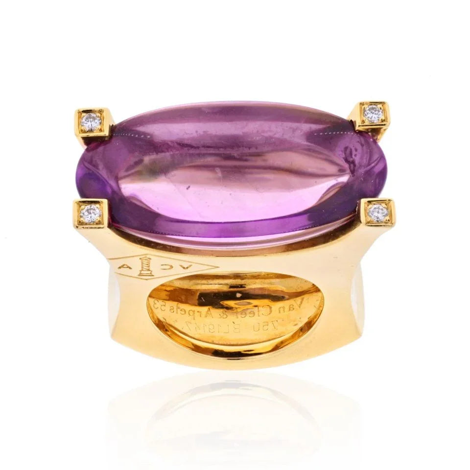 Van Cleef & Arpels 18K Yellow Gold Large Amethyst Ring - The Back Vault