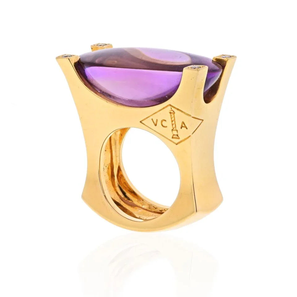 Van Cleef & Arpels 18K Yellow Gold Large Amethyst Ring - The Back Vault