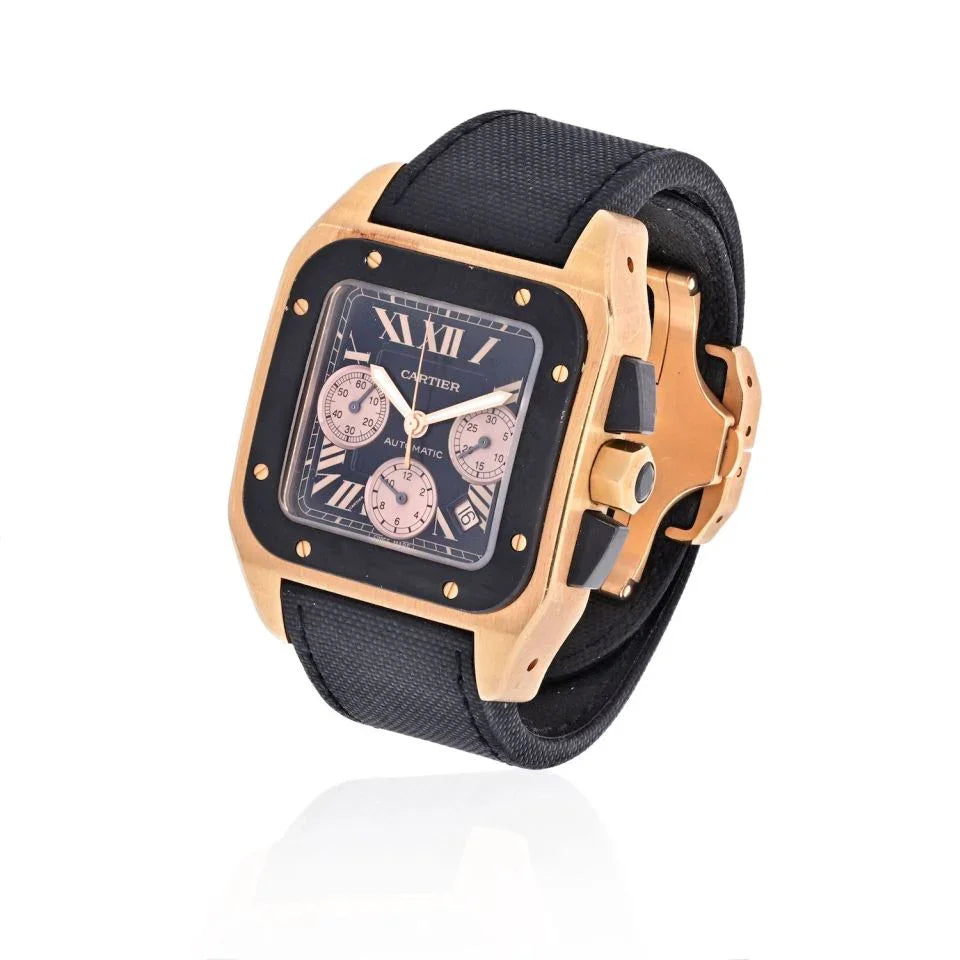 Cartier 18K Rose Gold Santos 100 XL Chronograph Men Wrist Watch - The Back Vault