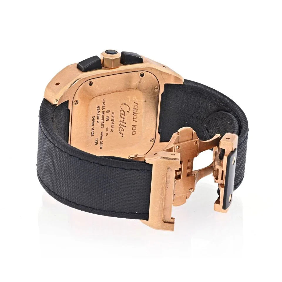 Cartier 18K Rose Gold Santos 100 XL Chronograph Men Wrist Watch - The Back Vault