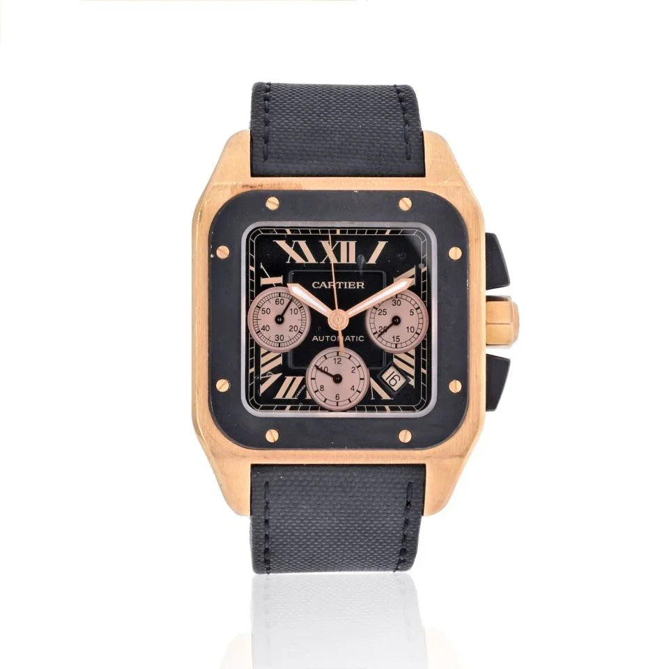 Cartier 18K Rose Gold Santos 100 XL Chronograph Men Wrist Watch - The Back Vault