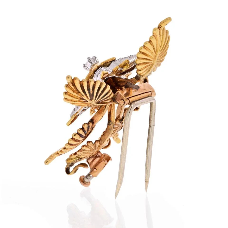 Tiffany & Co. 18K Yellow Gold Schlumberger Diamond Foliage Brooch - The Back Vault