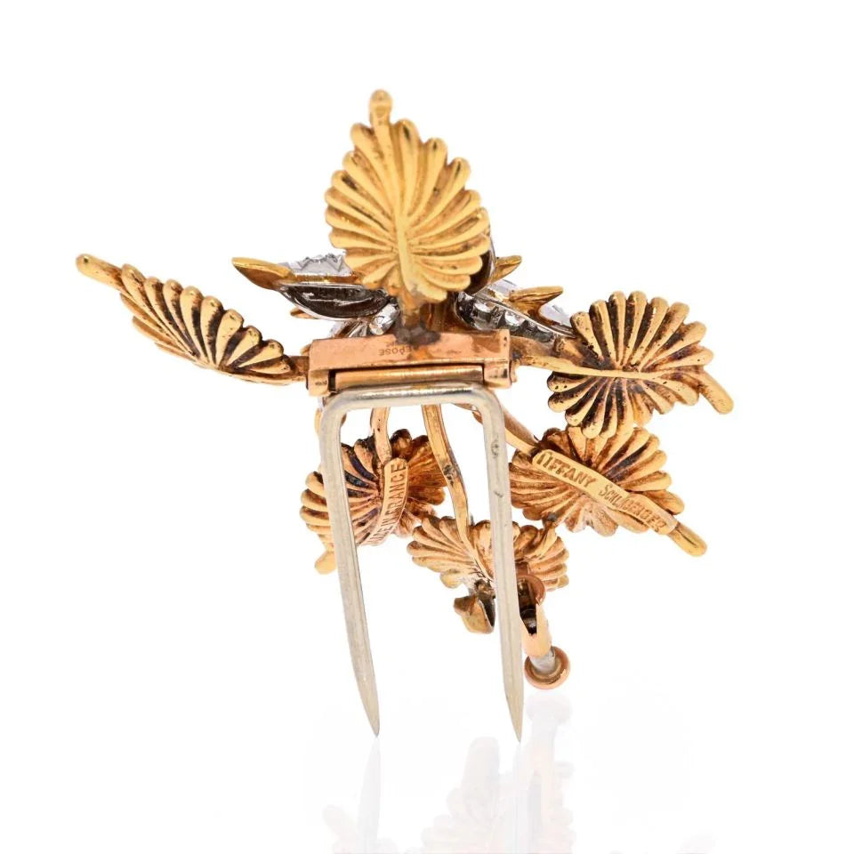 Tiffany & Co. 18K Yellow Gold Schlumberger Diamond Foliage Brooch - The Back Vault