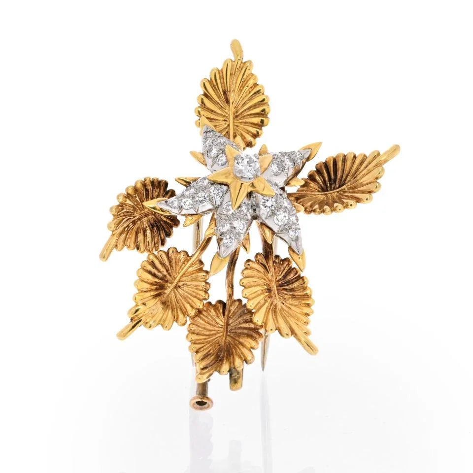 Tiffany & Co. 18K Yellow Gold Schlumberger Diamond Foliage Brooch - The Back Vault