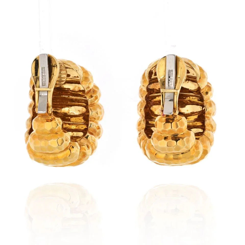 David Webb 18K Yellow Gold Hammered Finish Jumbo Shrimp Earrings - The Back Vault