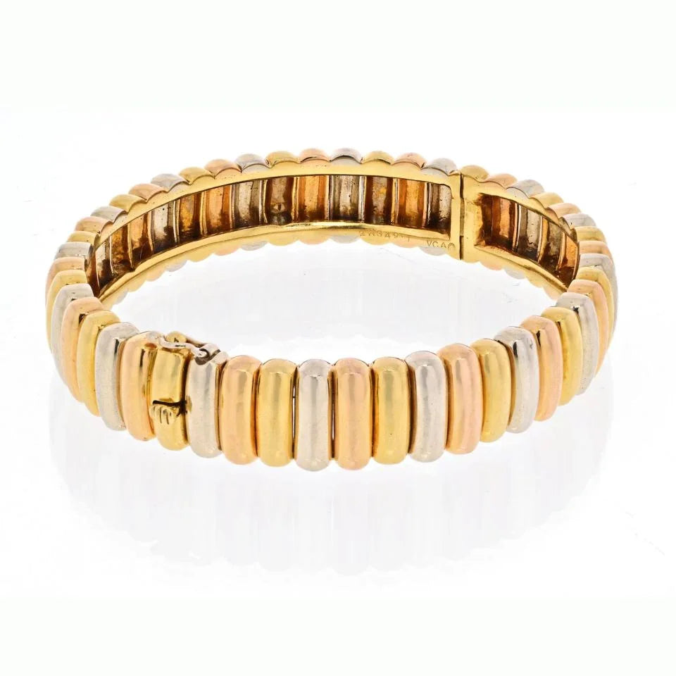 Van Cleef & Arpels 18K Yellow Gold Tri color Gold Bangle Bracelet - The Back Vault