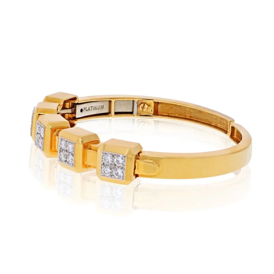 David Webb Platinum & 18K Yellow Gold 1.75cts Diamond Cuff Bracelet - The Back Vault