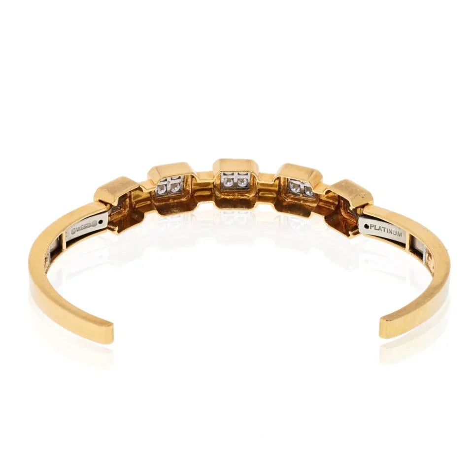 David Webb Platinum & 18K Yellow Gold 1.75cts Diamond Cuff Bracelet - The Back Vault