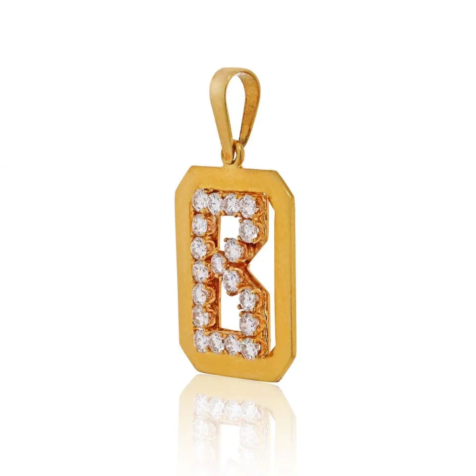 18K Yellow Gold Initial Charm B With Diamonds Pendant - The Back Vault
