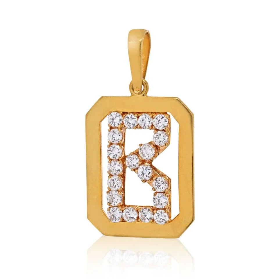 18K Yellow Gold Initial Charm B With Diamonds Pendant - The Back Vault