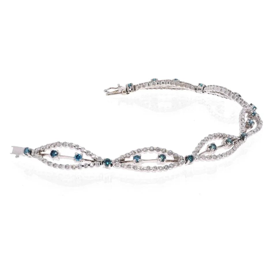 18K White Gold Diamond And Aquamarine One Line Bracelet - The Back Vault