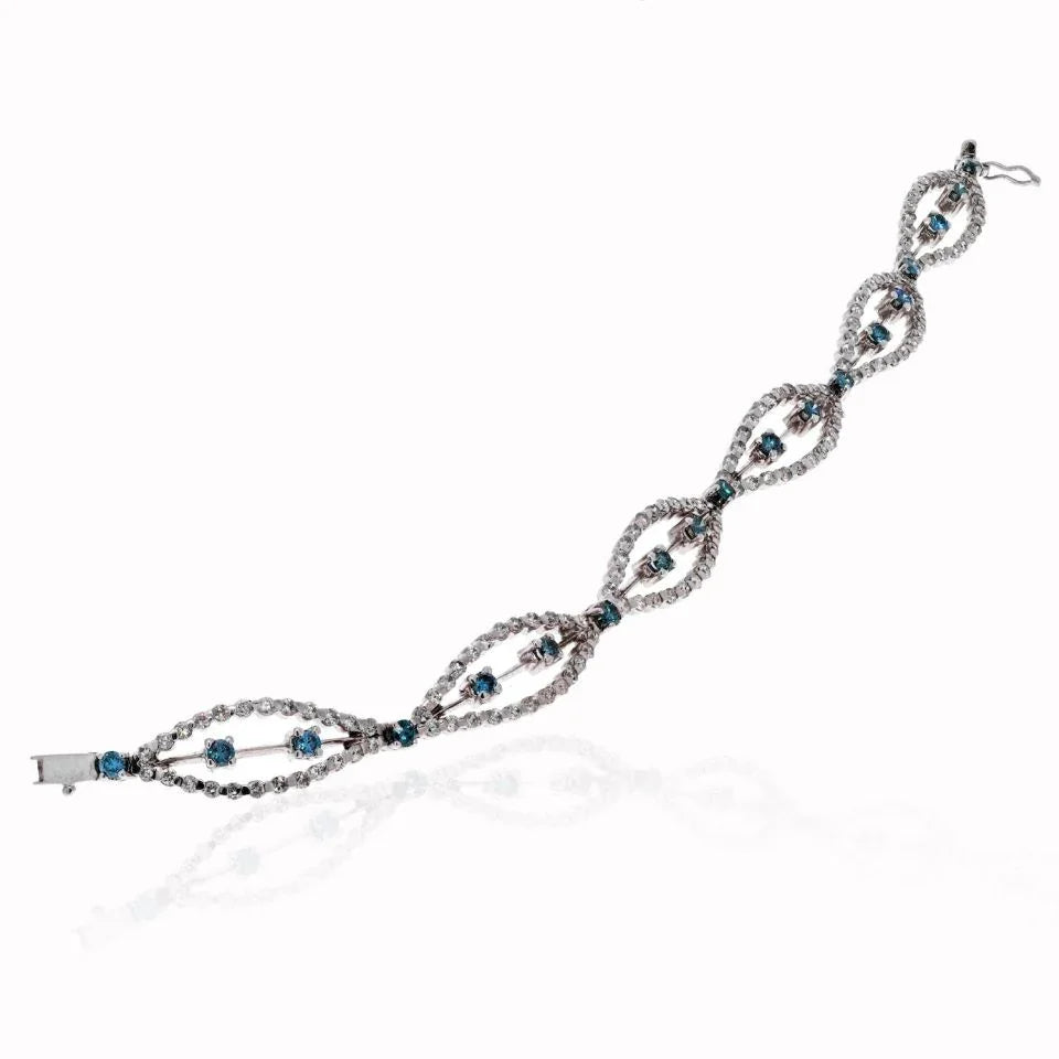 18K White Gold Diamond And Aquamarine One Line Bracelet - The Back Vault