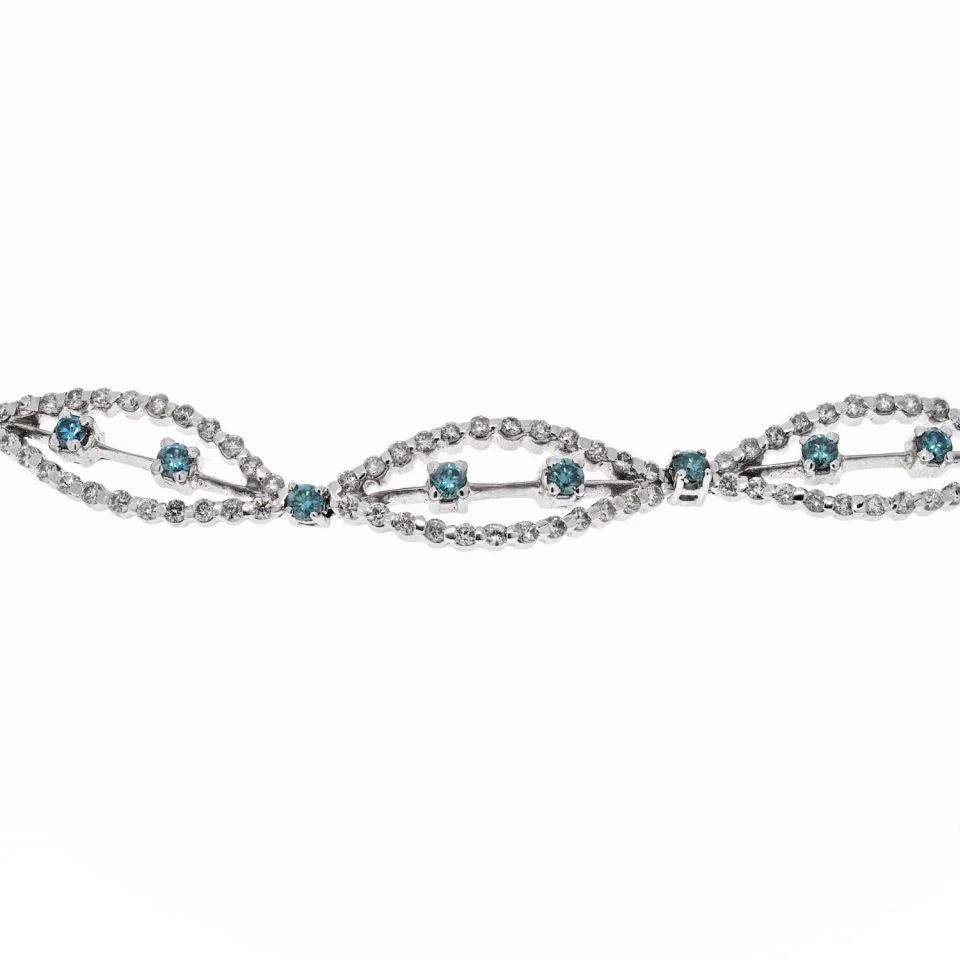 18K White Gold Diamond And Aquamarine One Line Bracelet - The Back Vault