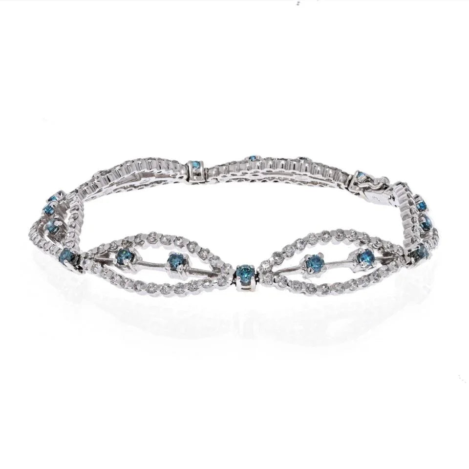 18K White Gold Diamond And Aquamarine One Line Bracelet - The Back Vault