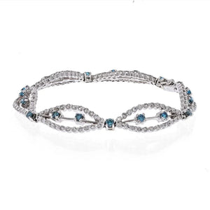 18K White Gold Diamond And Aquamarine One Line Bracelet
