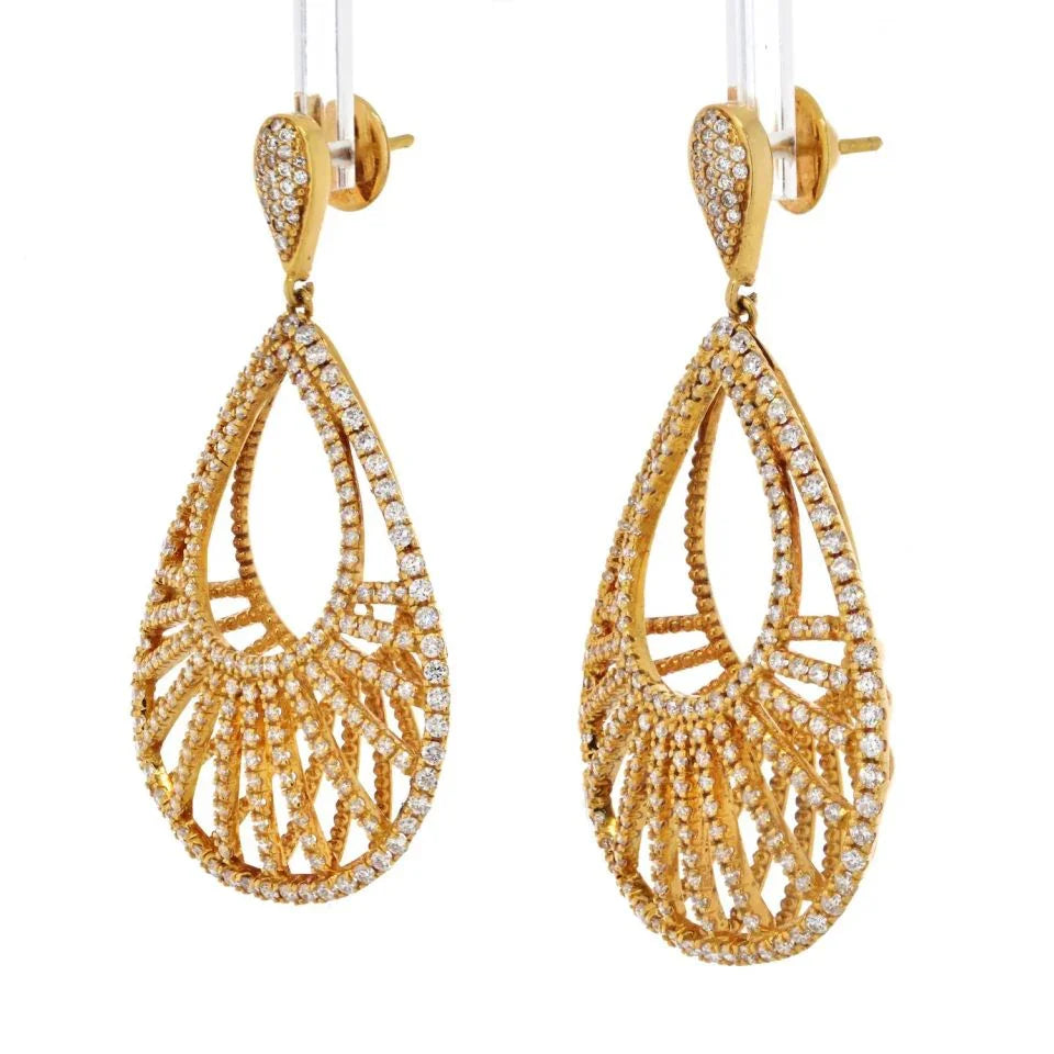 18K Yellow Gold Open Frame Diamond Teardrop Earrings - The Back Vault